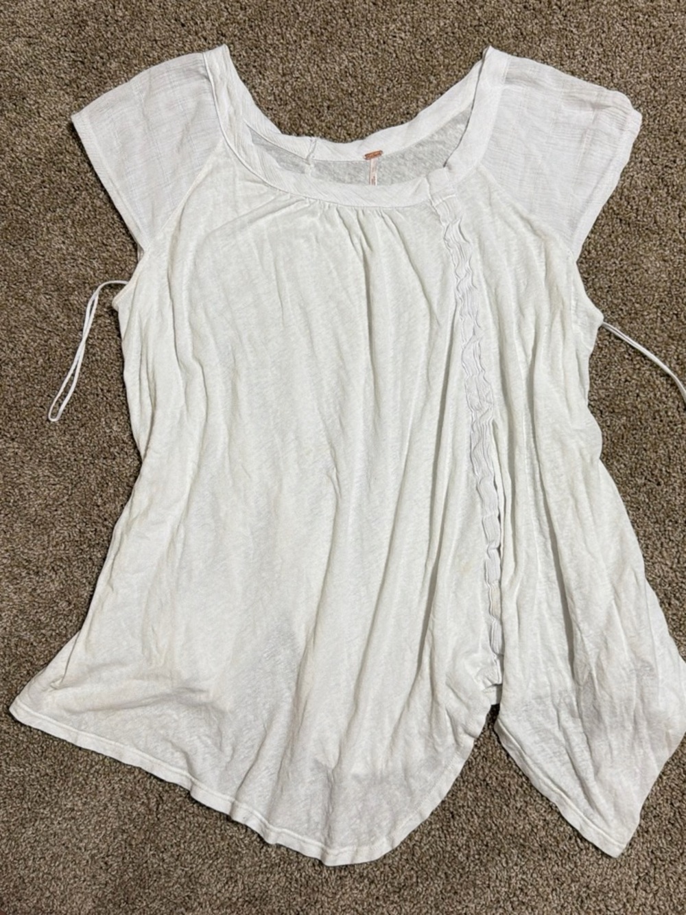 Free People Cream Short Sleeve Tunic with Front Braid Detail